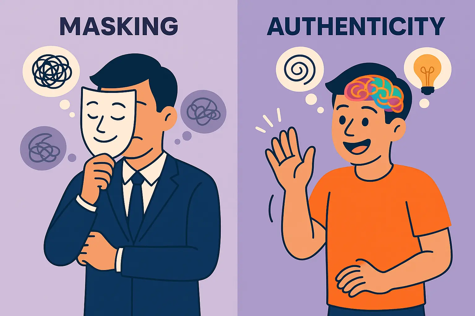 Illustration of masking vs authenticity