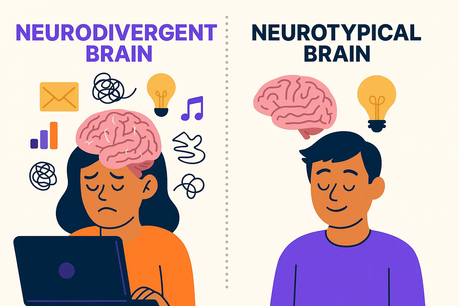 Illustration of ADHD brain vs neurotypical brain